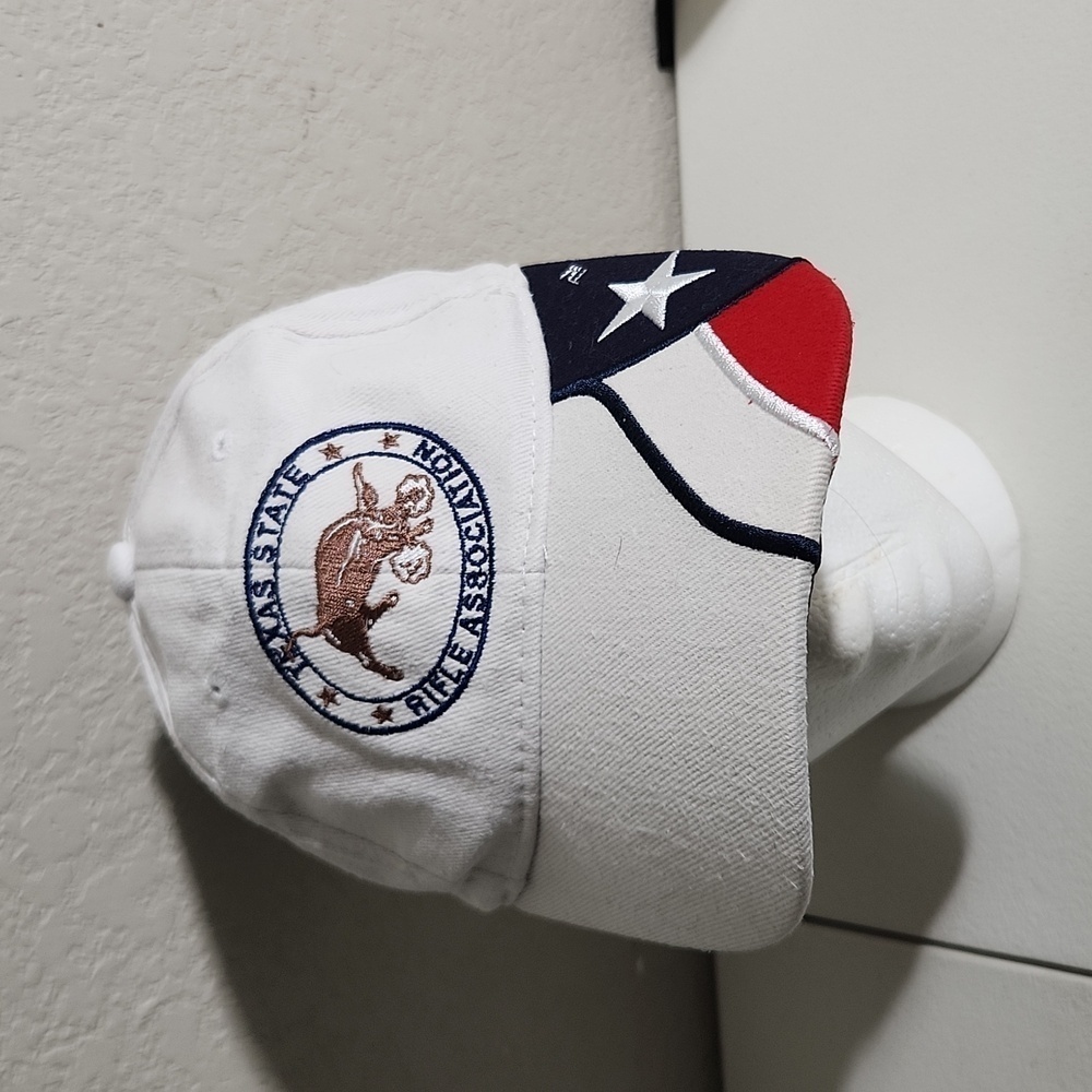 Texas State Hat Rifle Association Rock Point Red White Blue Bull Strap Back